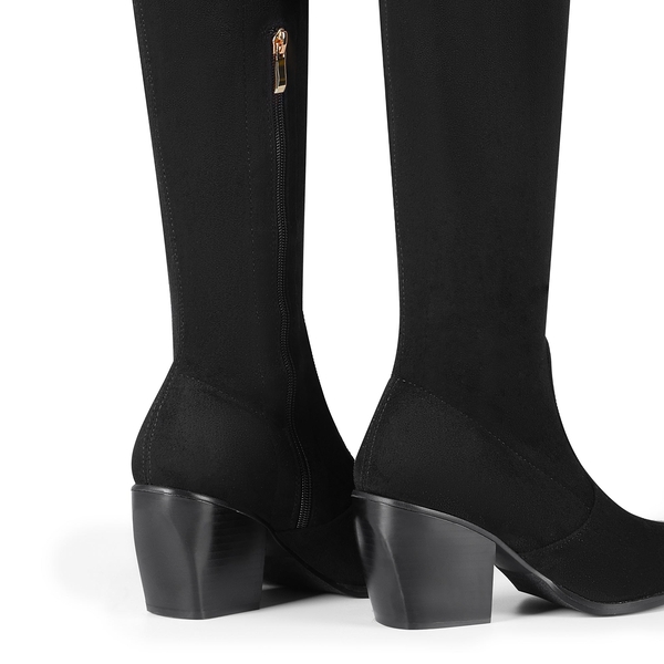 Pointed Toe Thigh High Boots - BLACK SUEDE - 4